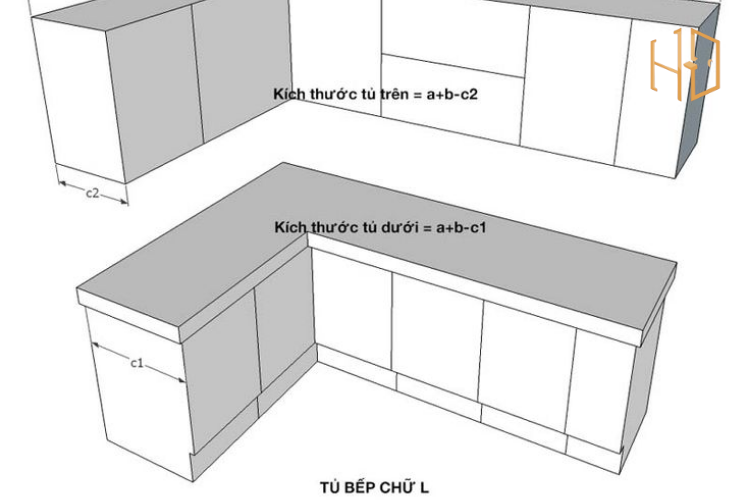 kích thước tủ bếp chữ l