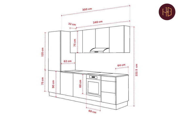 Kích thước tủ bếp kịch trần